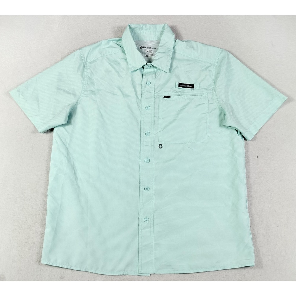 Eddie Bauer Tech Shirt Mens Medium Green Short Sleeve Vented Fishing Gorpcore
